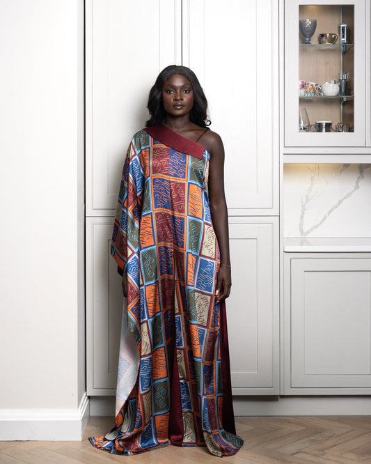 Forever Letter One-Shoulder Jumpsuit Kaftan - Heritage Multi